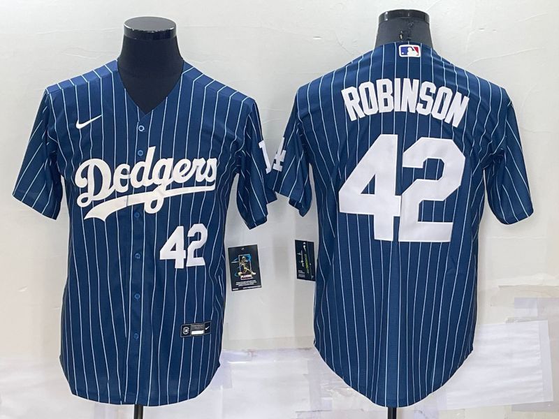 Men Los Angeles Dodgers #42 Robinson Blue Stripe Throwback Nike 2022 MLB Jersey->los angeles dodgers->MLB Jersey